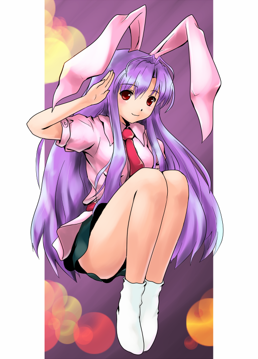 namine0079, reisen udongein inaba, touhou, bad id, bad pixiv id, 1girl, animal ears, feet, female focus, full body, gradient background, long hair, purple hair, rabbit ears, red eyes, socks, solo