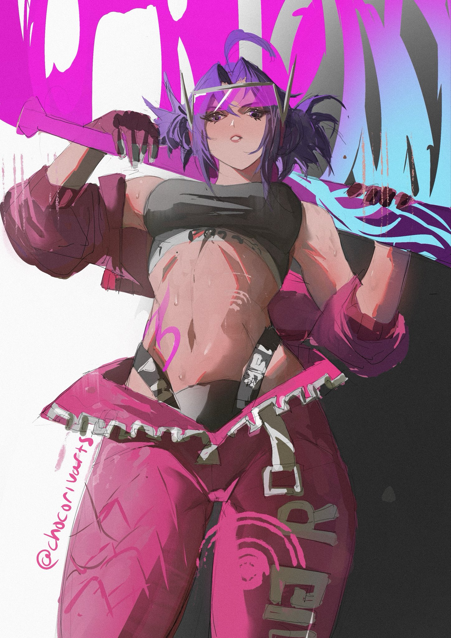 chocorivarts, psylocke, marvel, marvel rivals, x-men, highres, 1girl, bra, breasts, cleavage, glasses, large breasts, long hair, race queen, underwear
