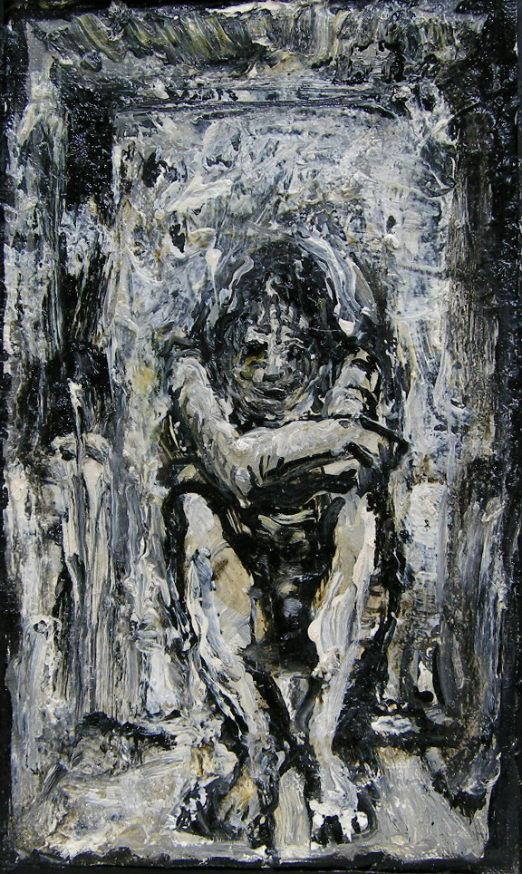 nababa, bad id, bad pixiv id, gender request, tagme, traditional media, androgynous, creepy, horror (theme), sitting, solo
