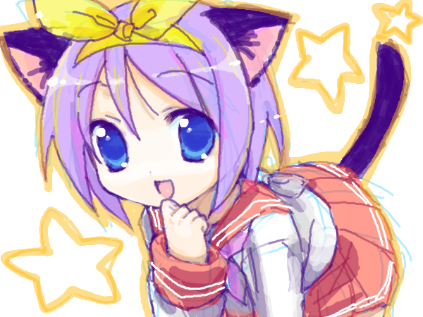 usashiro mani, hiiragi tsukasa, lucky star, bad id, bad pixiv id, 00s, animal ears, cat ears, oekaki, sketch, solo