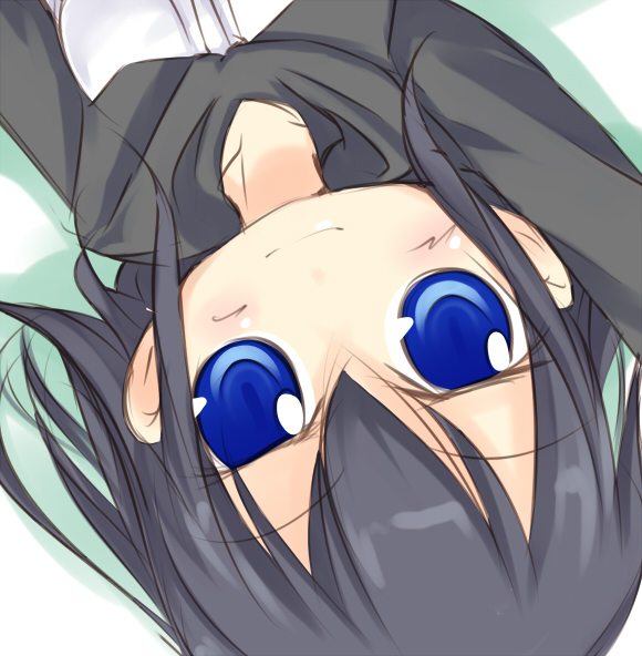 kuro (be ok), original, 1girl, black hair, blue eyes, female focus, from above, short hair, solo