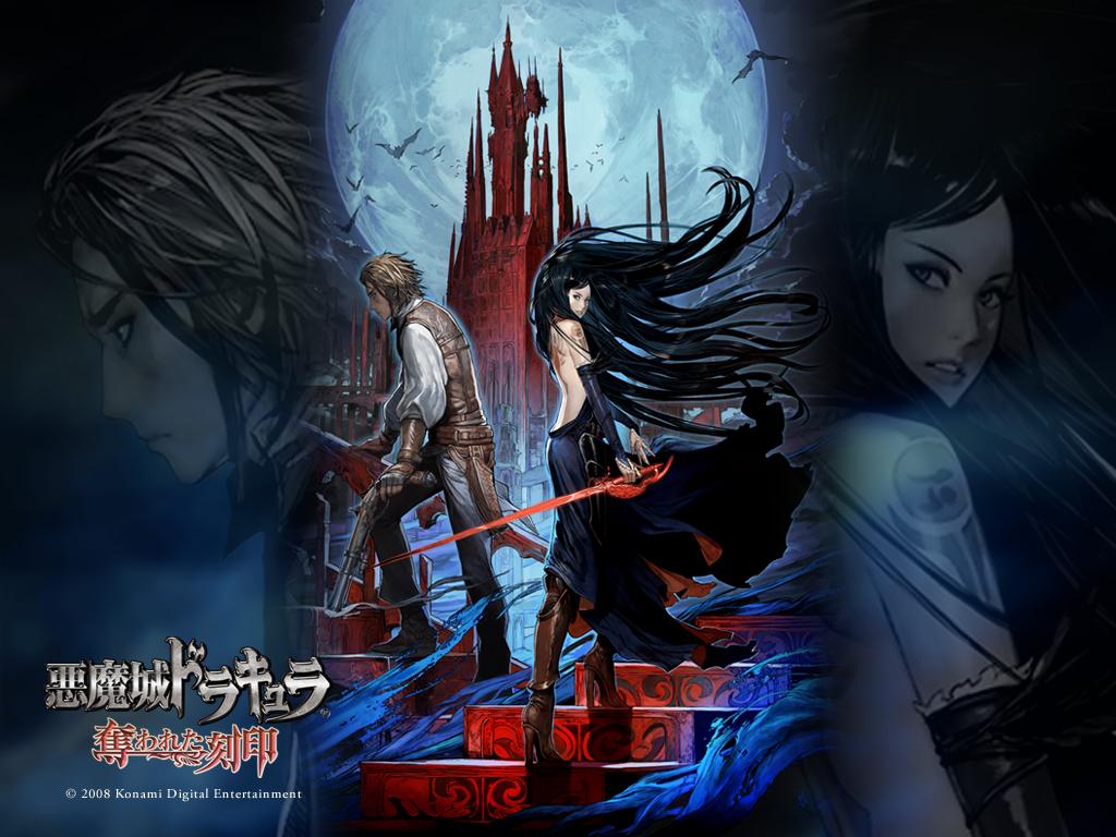 albus, shanoa (castlevania), castlevania: order of ecclesia, castlevania (series), konami, official art, tagme, castle, gun, high heels, long hair, moon, night, weapon