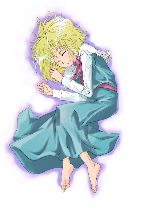 gengorou, alice margatroid, touhou, 1girl, barefoot, blonde hair, feet, female focus, full body, lying, short hair, sleeping, smile, solo, white background