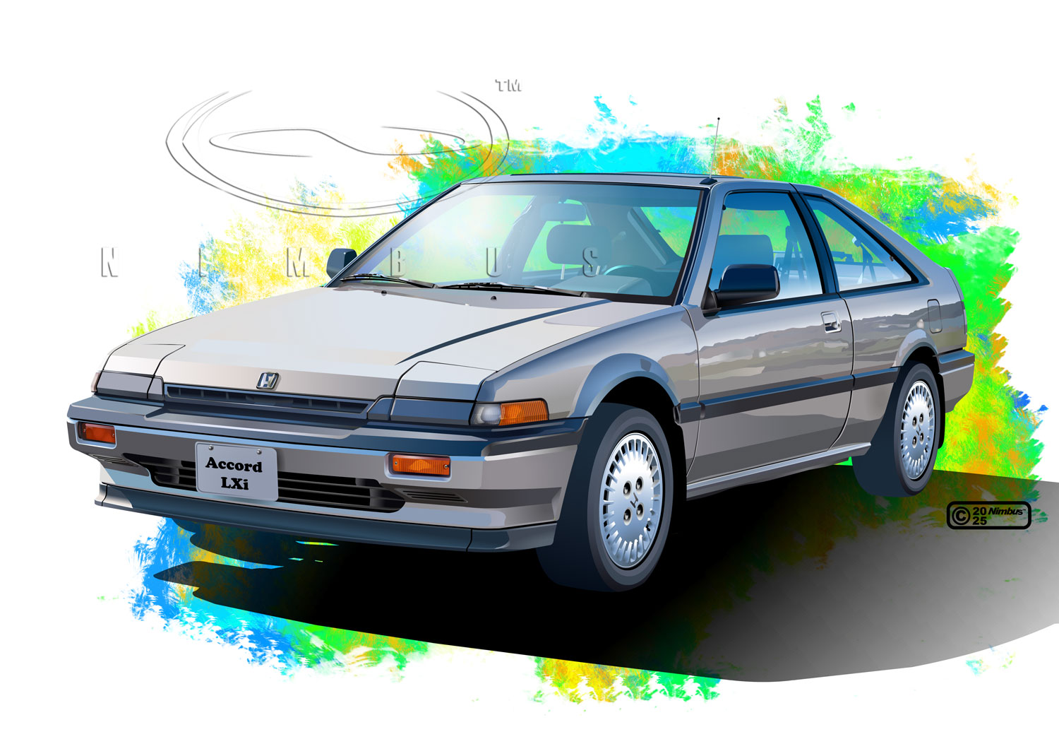 nimbus goldbrum, honda, original, commentary request, 2025, artist name, car, copyright notice, dated, honda accord, license plate, logo, motor vehicle, no humans, product placement, shadow, simple background, vehicle focus, watermark, white background, white car