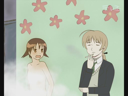 lynette bishop, miyafuji yoshika, gag manga biyori, strike witches, world witches series, 00s, 2girls, multiple girls, nude, smoke, voice actor connection