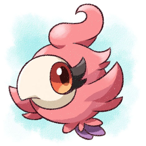 tomato mameta, spritzee, nintendo, pokemon, commentary request, lowres, eyelashes, full body, gen 6 pokemon, no humans, pokemon (creature), pokemon focus, red eyes, solo