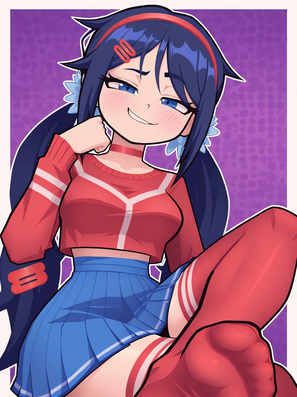 crazy mita (miside), mita (miside), miside, artist request, source request, tagme, 1girl, feet, skirt, smile