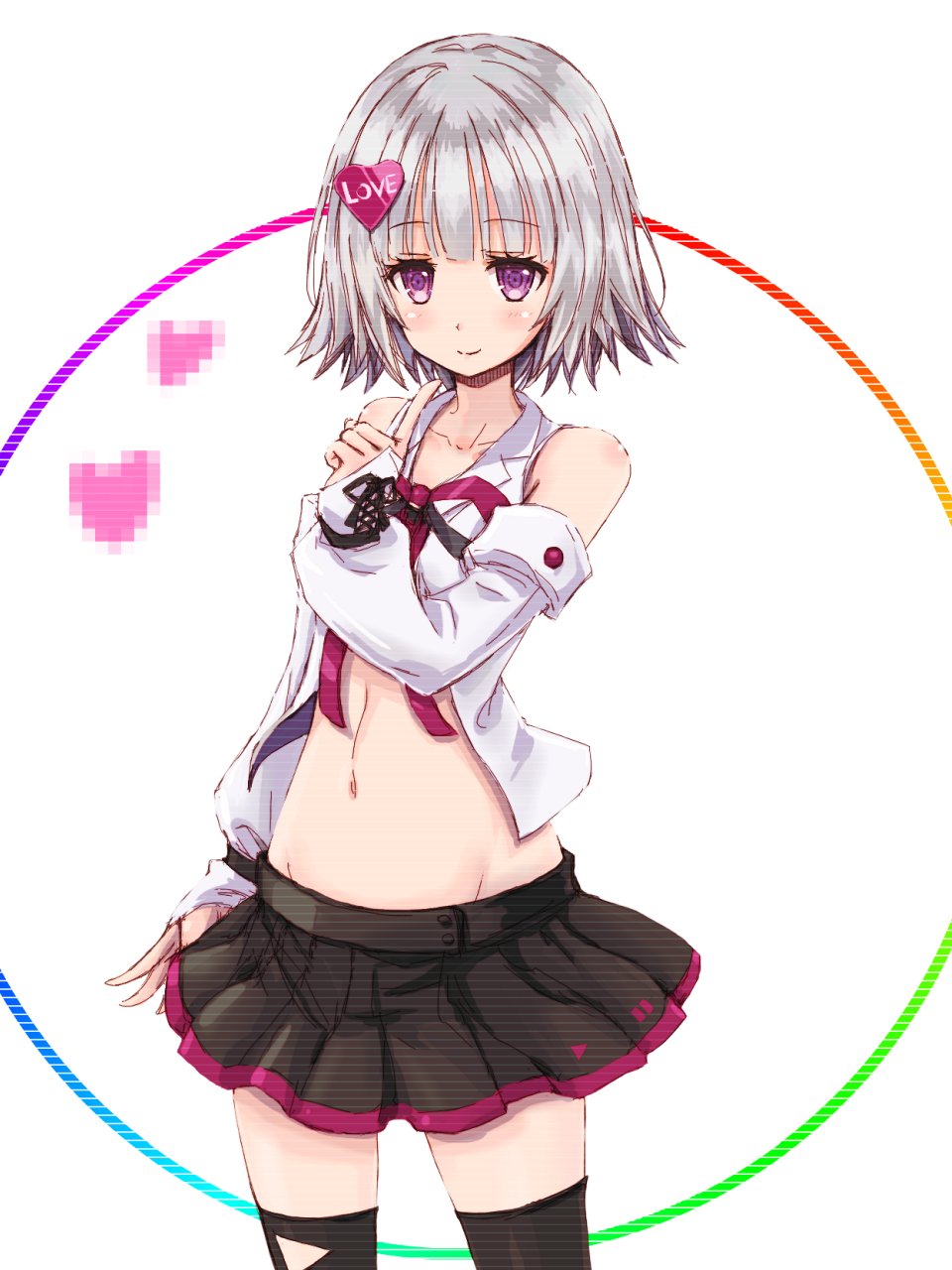 rm (pixfou), yomemi, icetea, tagme, 1girl, groin, navel, short hair, skirt, smile