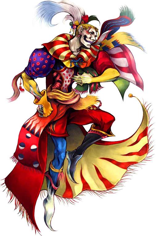 nomura tetsuya, cefca palazzo, dissidia final fantasy, final fantasy, final fantasy vi, official art, 1990s (style), clown