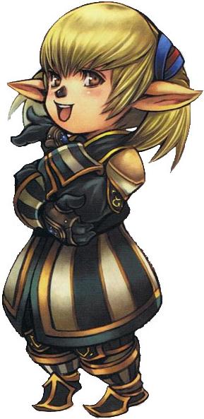nomura tetsuya, black mage (final fantasy), shantotto, dissidia final fantasy, final fantasy, final fantasy ix, final fantasy xi, official art, 00s, 1girl, blonde hair, brown eyes, female focus, full body, gloves, ojou-sama pose, open mouth, pointy ears, smile, solo, tarutaru, transparent background, white background, yellow eyes