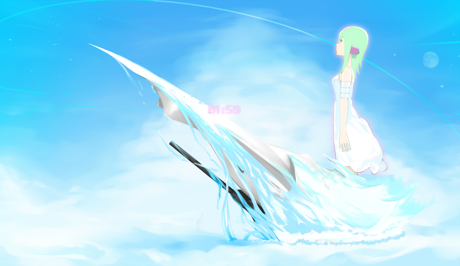 penpen (penpen1942), eureka (eureka seven), eureka seven, eureka seven (series), bad id, bad pixiv id, highres, 00s, 1girl, bandages, day, female focus, ocean, sky, solo, water