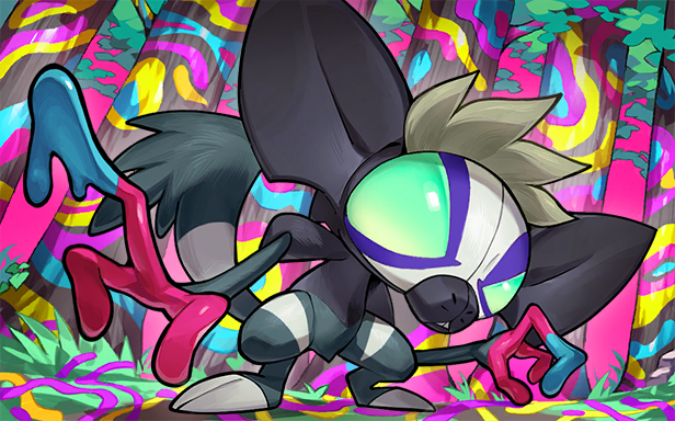 koroguchi, grafaiai, nintendo, pokemon, pokemon tcg, pokemon tcg pocket, official art, third-party source, animal focus, full body, grass, no humans, nostrils, outdoors, paint, pokemon (creature), pokemon focus, solo, tree
