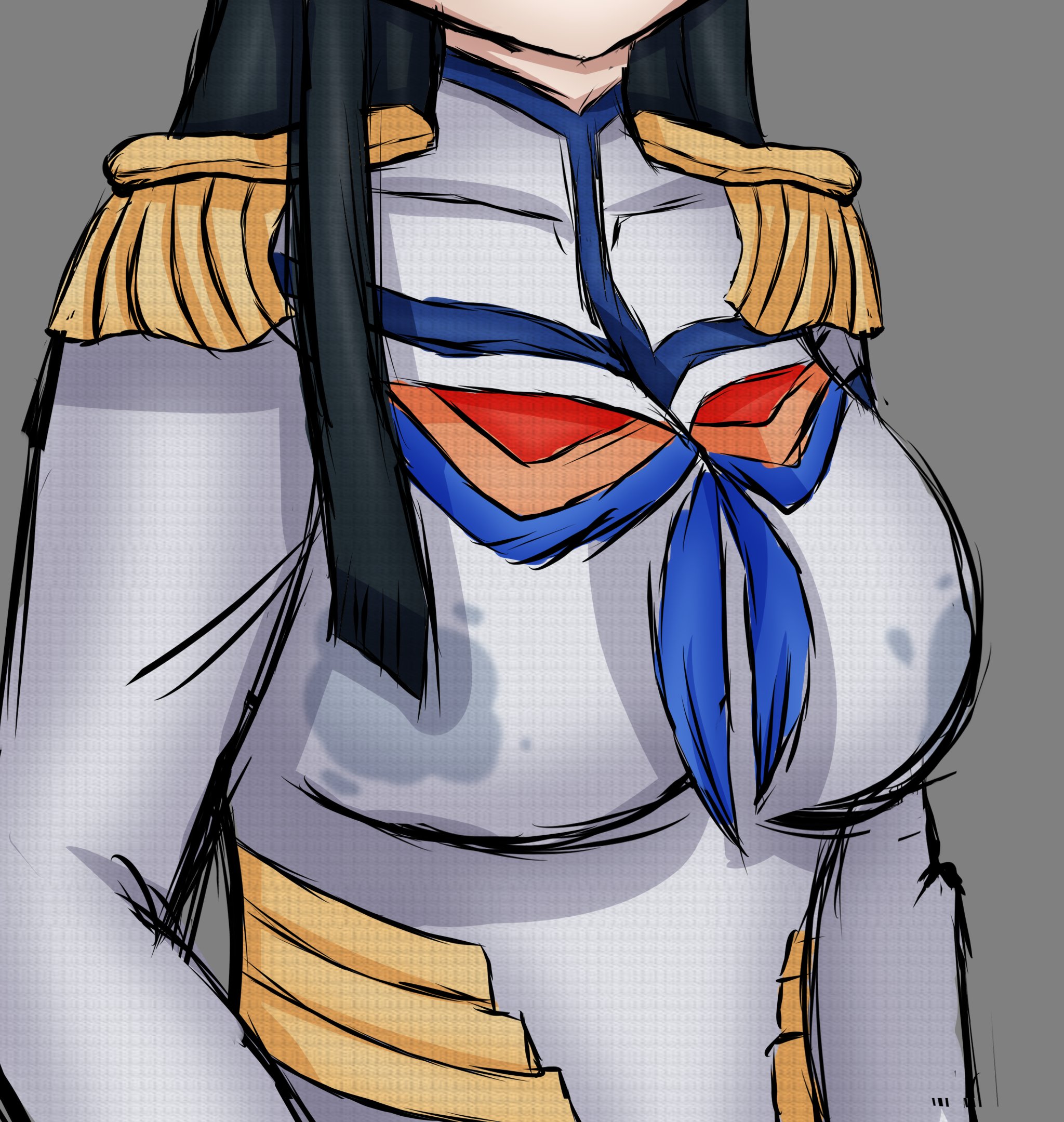 clairdelube, junketsu, kiryuuin satsuki, breasts, lactation, lactation through clothes, large breasts, sketch