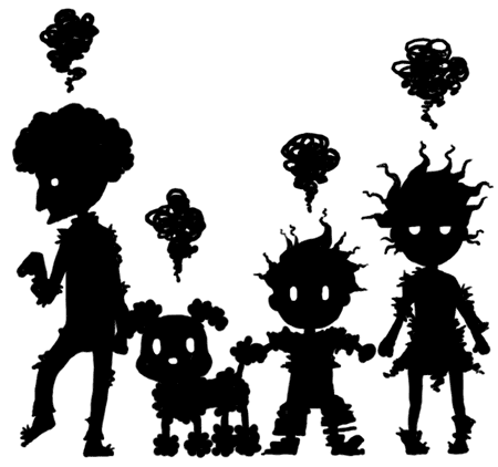 boney, duster (mother), kumatora, lucas (mother 3), mother (series), mother 3, nintendo, lowres, 1girl, 2boys, afro, dog, greyscale, monochrome, multiple boys