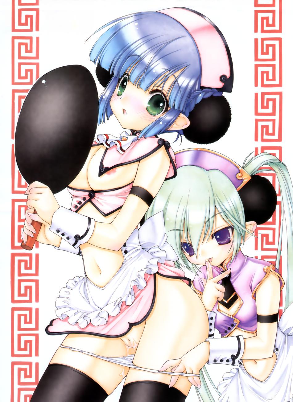 ramiya ryou, highres, 2girls, blush, breasts, china dress, chinese clothes, dress, multiple girls, panties, pussy, pussy juice, tongue, underwear, yuri