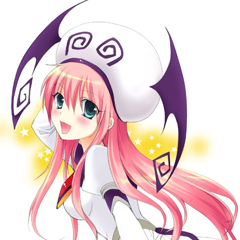 lala satalin deviluke, peke (to love-ru), to love-ru, lowres, 00s, 1girl, aqua eyes, bodysuit, female focus, hat, leotard, long hair, looking back, pink hair, solo