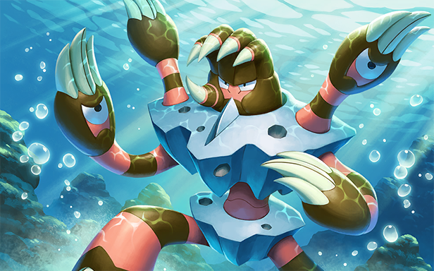 nurikabe (mictlan-tecuhtli), barbaracle, nintendo, pokemon, pokemon tcg, official art, third-party source, air bubble, bubble, claws, gen 6 pokemon, pokemon (creature), pokemon focus, underwater