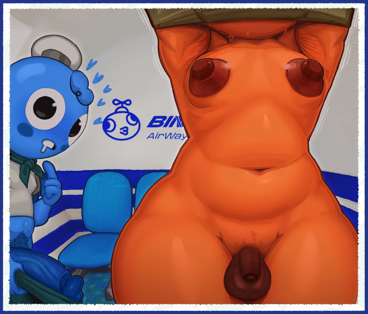 picturd, peak (game), 2boys, blue fur, dark nipples, large penis humiliation, multiple boys, nipples, orange fur, penis, small penis, testicles, trap, undressing, veins, veiny penis