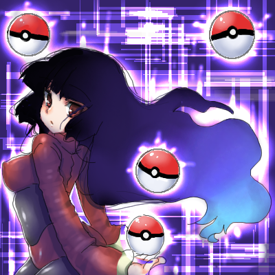hizuki akira, sabrina (pokemon), nintendo, pokemon, pokemon rgby, bad id, bad pixiv id, lowres, 1990s (style), 1girl, black hair, black pantyhose, female focus, gym leader, hime cut, long hair, pantyhose, poke ball, poke ball (basic), red eyes, retro artstyle, solo, very long hair