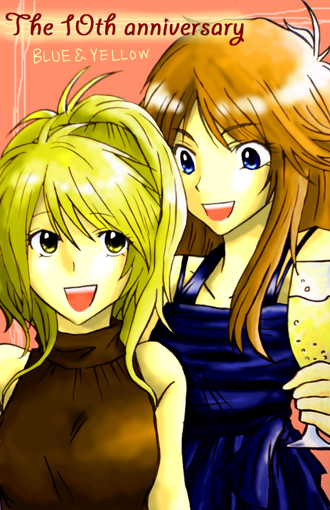 chiki2 rider tadaima sanjyou, green (pokemon), yellow (pokemon), nintendo, pokemon, pokemon adventures, bad id, bad pixiv id, 2girls, alcohol, alternate hairstyle, black dress, blonde hair, blue (pokemon) (cosplay), blue eyes, brown hair, character name, cosplay, dress, glass, long hair, multiple girls, open mouth, ponytail, smile, wine, yellow eyes