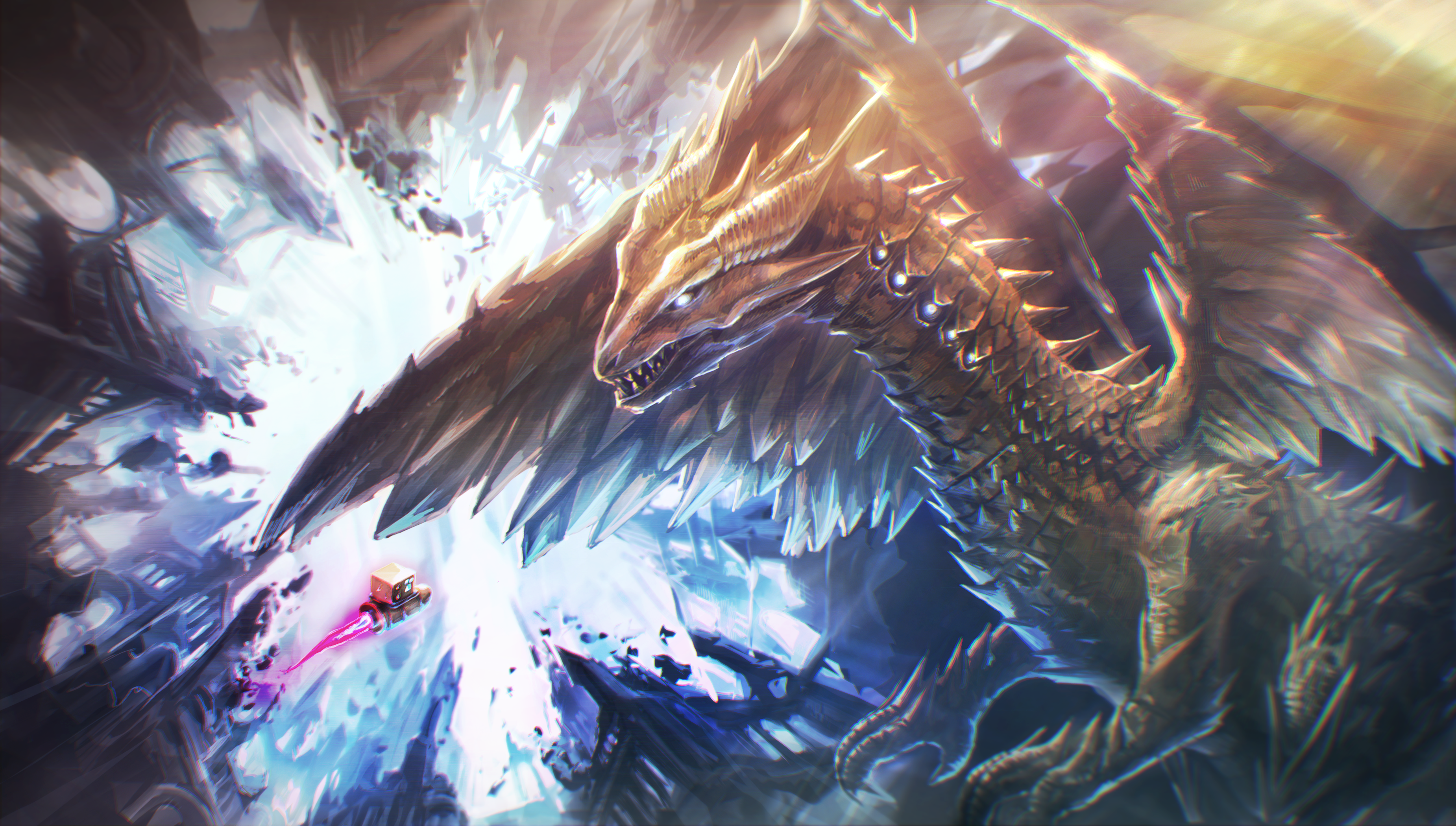 1elims1, original, absurdres, commentary, english commentary, highres, claws, dragon, scales, sharp teeth, tail, teeth, western dragon, wings