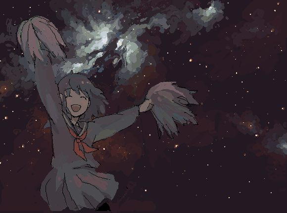 irie io, original, 1girl, ^ ^, arms up, closed eyes, female focus, happy, night, night sky, pom pom (cheerleading), school uniform, serafuku, sky, smile, solo