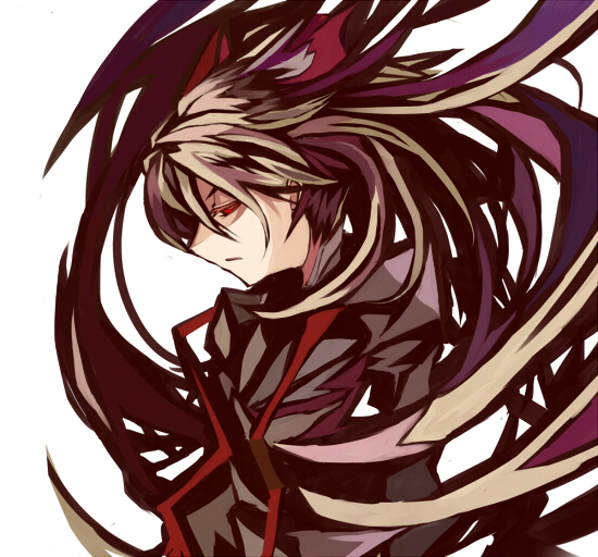 makai no juumin, fujiwara no mokou, touhou, bad id, bad pixiv id, 1girl, alternate color, black shirt, brown hair, collared shirt, dress shirt, female focus, long hair, long sleeves, red eyes, shirt, simple background, solo, very long hair, white background