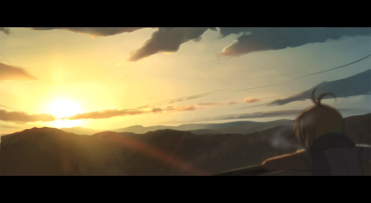 kakaon, bad id, bad pixiv id, tagme, cloud, letterboxed, mountain, outdoors, scenery, sky, solo, sunset