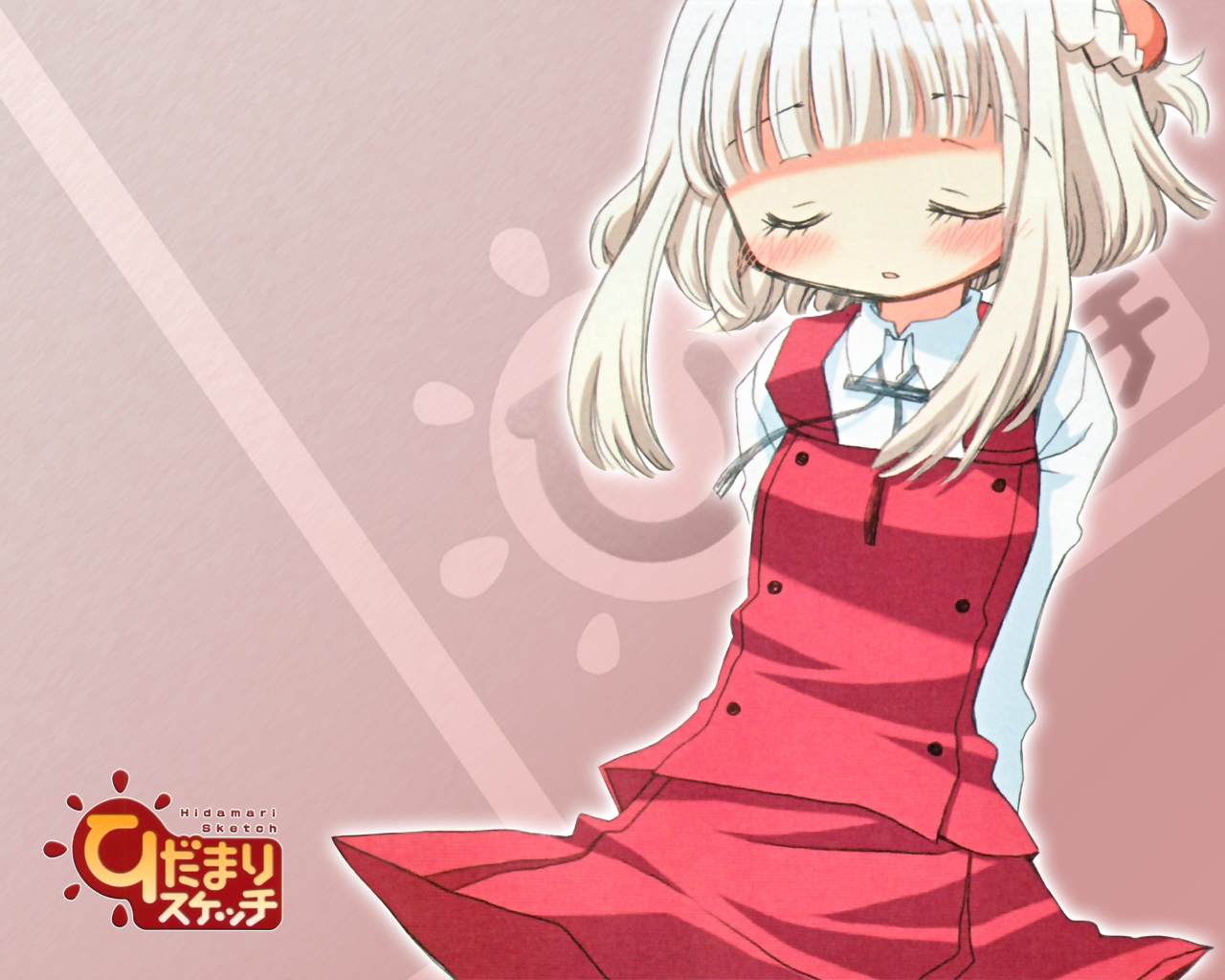 nazuna (hidamari sketch), hidamari sketch, 00s, 1girl, blush, braid, closed eyes, copyright name, female focus, half updo, solo