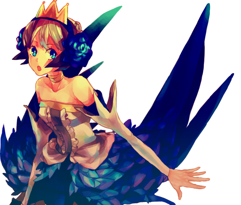 dada, dada (dolce), gwendolyn (odin sphere), odin sphere, bad id, bad pixiv id, 1girl, blue eyes, dress, female focus, short hair, solo, strapless, strapless dress