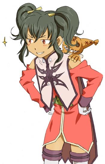 hariyama (toubou tengoku), anise tatlin, tokunaga (tales), tales of (series), tales of the abyss, 00s, 1girl, black hair, brown eyes, doll, gloves, jitome, ribbon, smile, thighhighs, twintails