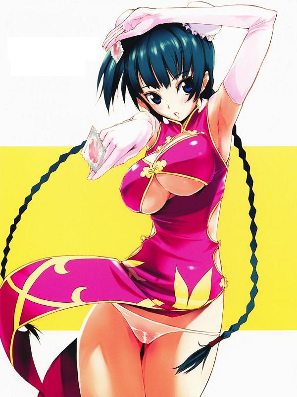 wang liu mei, gundam, gundam 00, 00s, breasts, china dress, chinese clothes, cleavage, clothes lift, dress, dress lift, panties, pantyshot, underboob, underwear
