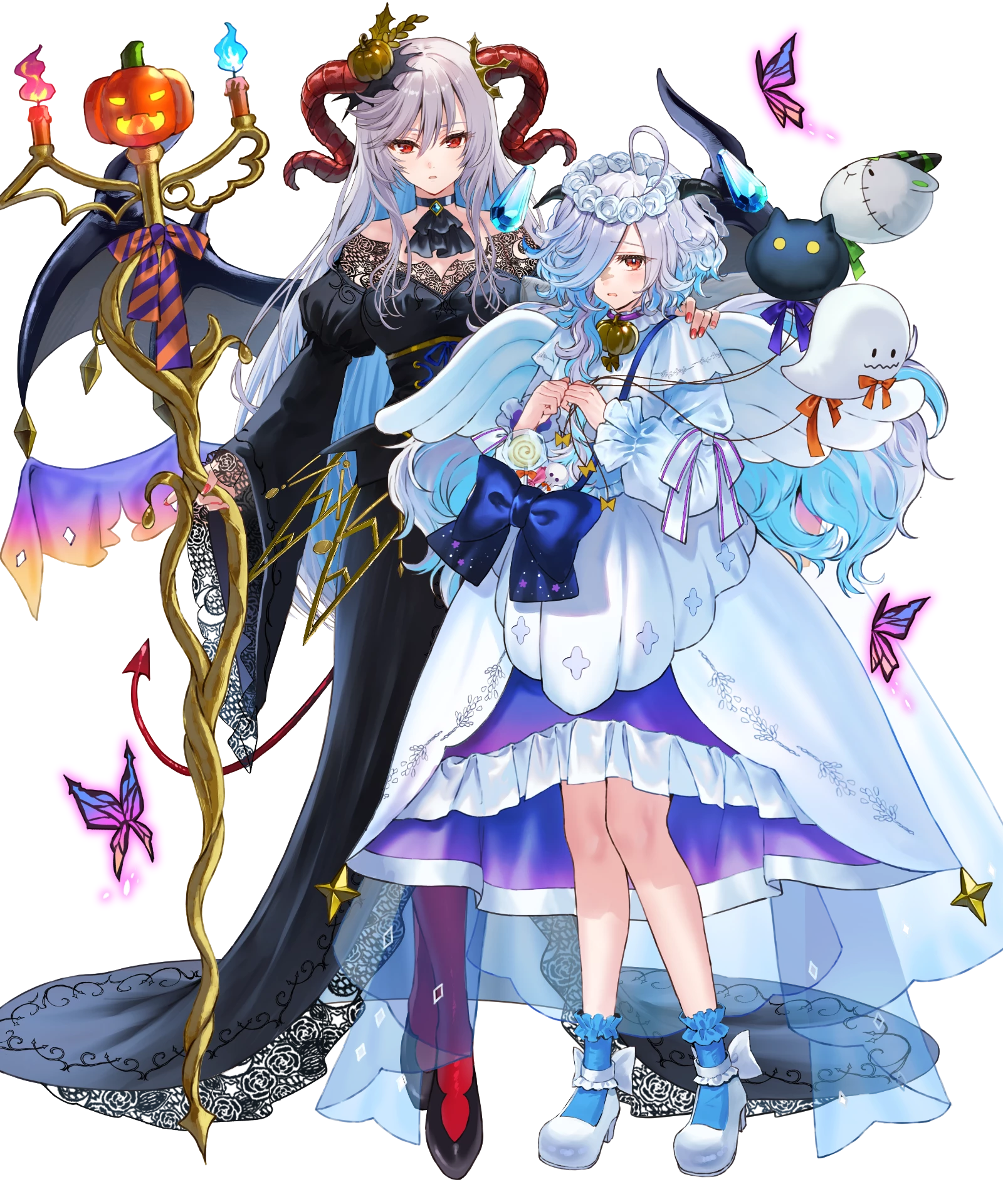 eitr (fire emblem), freyja (fire emblem), fire emblem, fire emblem heroes, nintendo, highres, non-web source, official art, 2girls, eitr (halloween) (fire emblem), freyja (halloween) (fire emblem), multiple girls, official alternate costume
