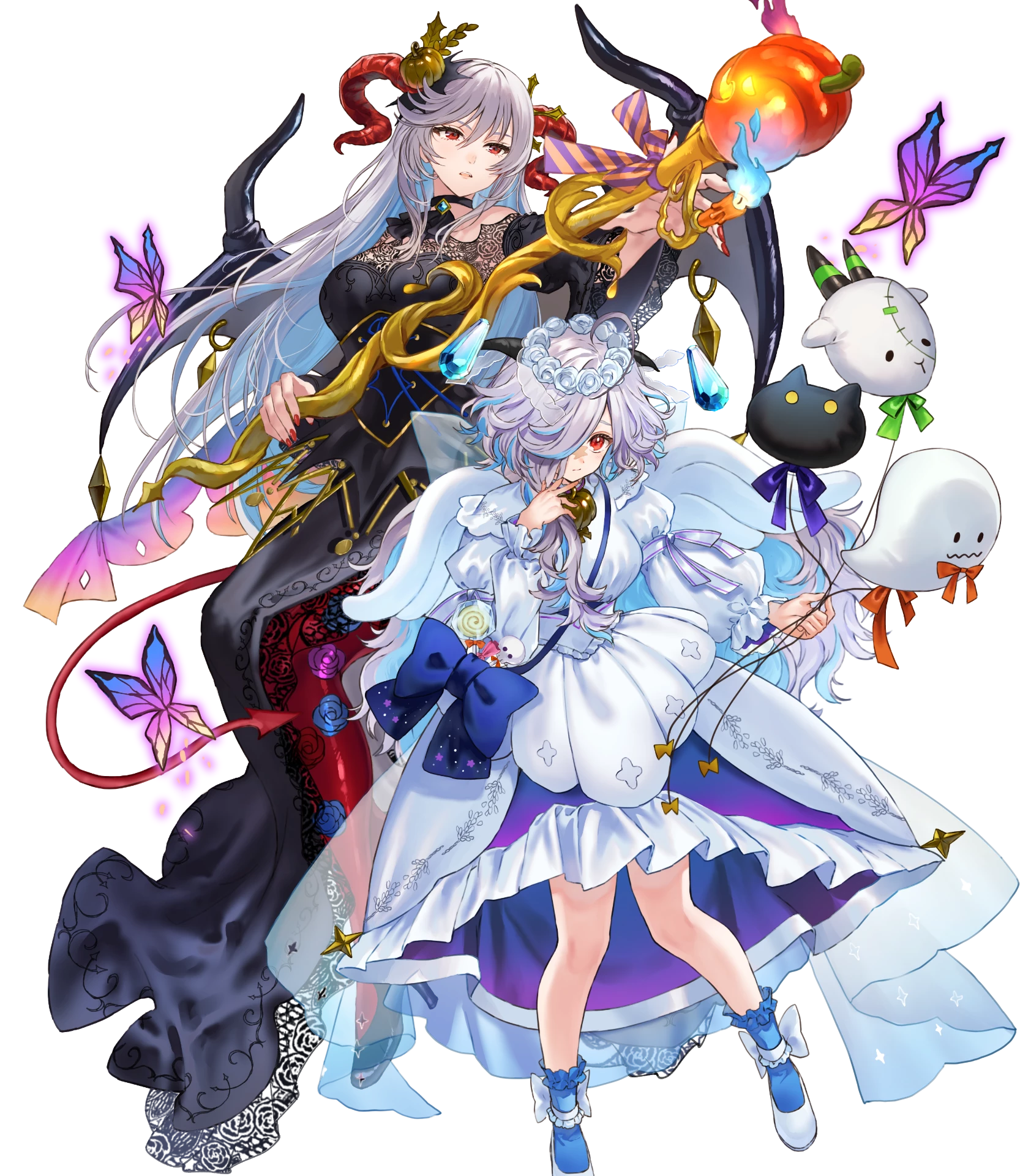 eitr (fire emblem), freyja (fire emblem), fire emblem, fire emblem heroes, nintendo, highres, non-web source, official art, 2girls, eitr (halloween) (fire emblem), freyja (halloween) (fire emblem), multiple girls, official alternate costume