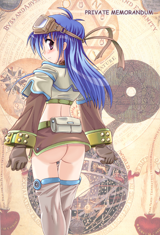 hunter (ragnarok online), ragnarok online, tagme, ass, blue hair, hunter, no panties, solo