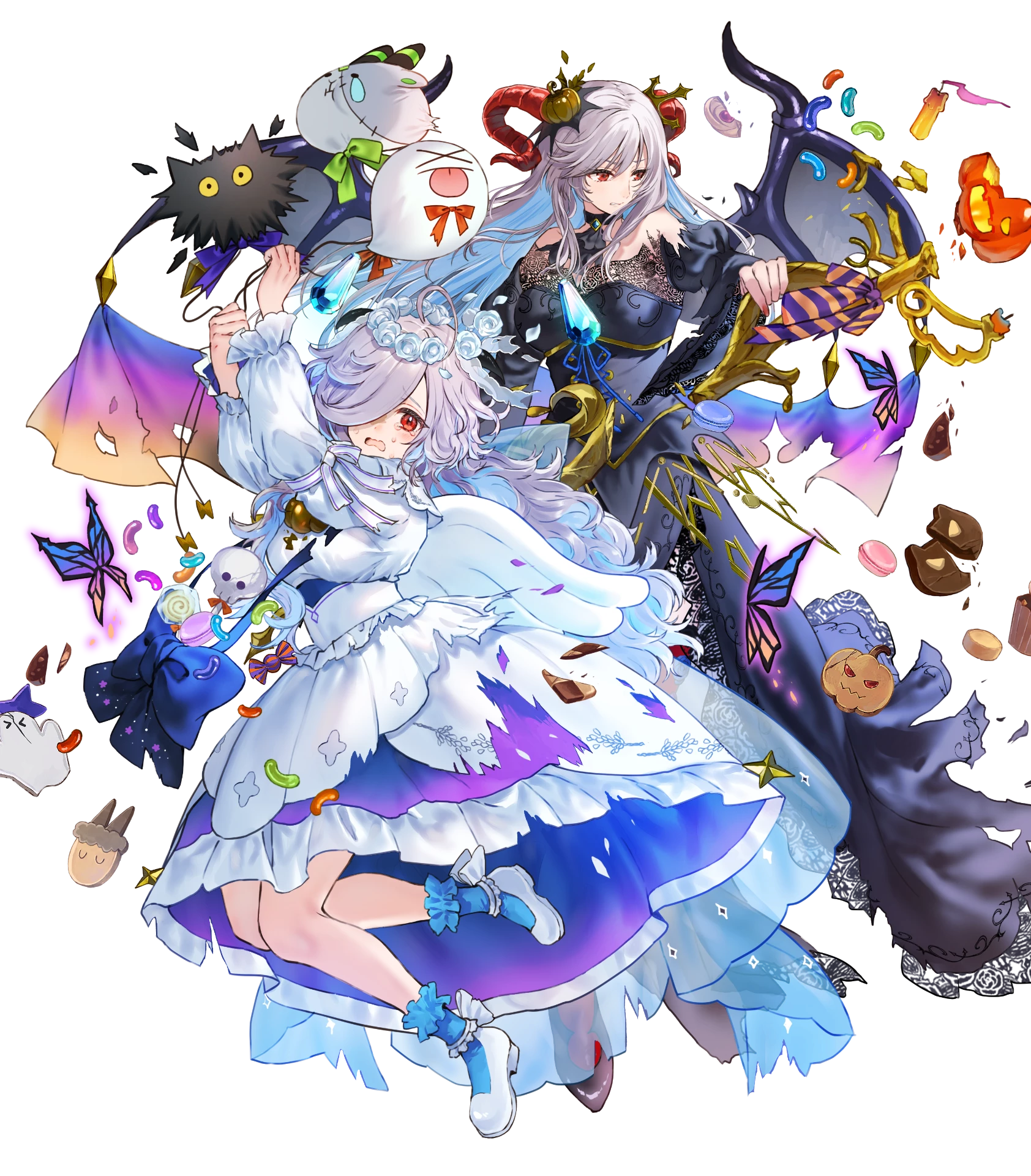 eitr (fire emblem), freyja (fire emblem), fire emblem, fire emblem heroes, nintendo, highres, non-web source, official art, 2girls, eitr (halloween) (fire emblem), freyja (halloween) (fire emblem), multiple girls, official alternate costume