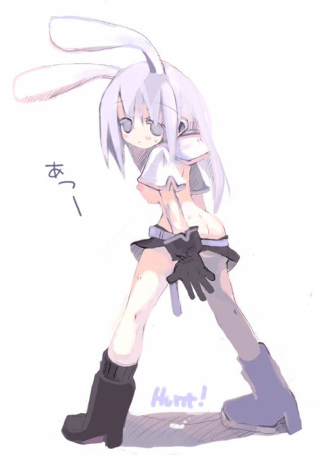 hunter (ragnarok online), ragnarok online, 1girl, animal ears, ass, breasts, female focus, flapper shirt, hunter, long hair, medium breasts, pink hair, purple hair, rabbit ears, shirt, solo