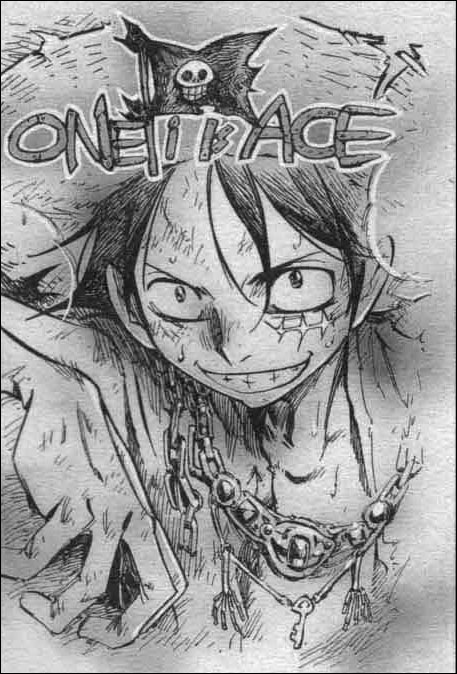 takei hiroyuki, monkey d. luffy, one piece, 1boy, greyscale, hair between eyes, male focus, monochrome, skull print, solo