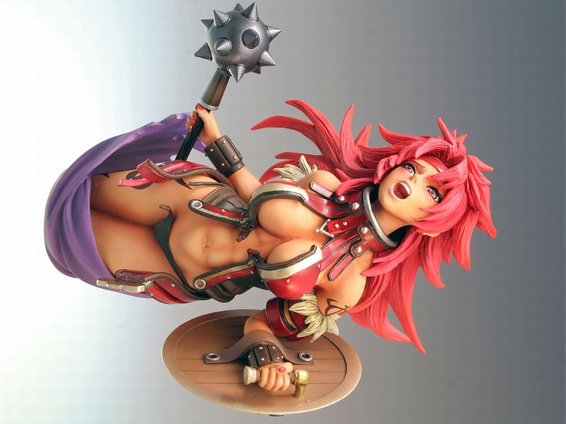 risty (queen's blade), queen's blade, photo (medium), 00s, 1girl, figure, mace, red hair, shield, weapon