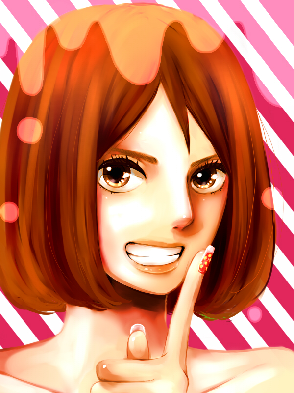 miura, bad id, bad pixiv id, 1girl, brown eyes, brown hair, female focus, nail art, nail polish, pink nails, short hair, solo