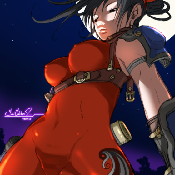 falcoon, taki (soulcalibur), soul calibur, soulcalibur, soulcalibur ii, 1girl, black hair, bodysuit, breasts, covered erect nipples, female focus, latex, ponytail, solo