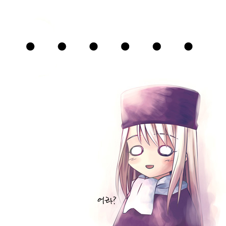 illyasviel von einzbern, fate/stay night, fate (series), silver hair, lowres, 00s, 1girl, confused, female focus, hat, long hair, purple hat, solo
