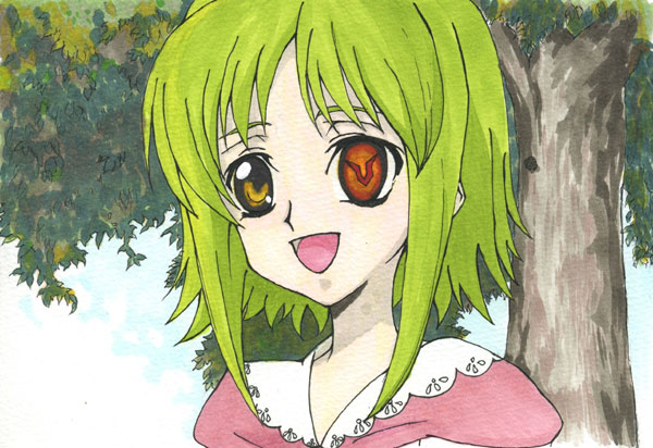 kagechiyo (hiroyuki33594), kagesendai, c.c., code geass, 00s, 1girl, aged down, female focus, geass, green hair, solo, yellow eyes