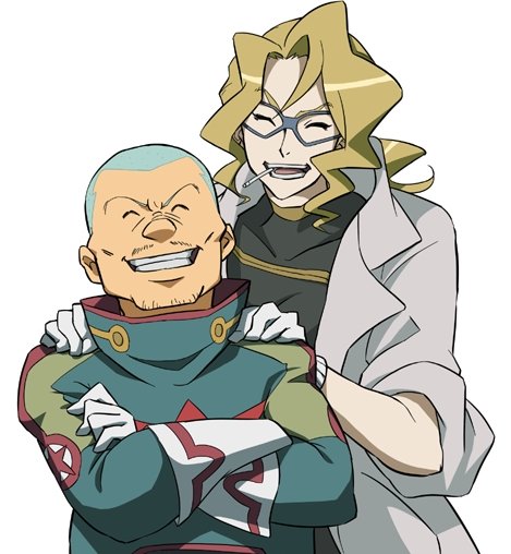 insyu, leite jokin, makken, tengen toppa gurren lagann, 00s, 1boy, 1girl, beard, blonde hair, cigarette, couple, crew cut, facial hair, gloves, grin, happy, hetero, mustache, open mouth, smile, smoking, teeth
