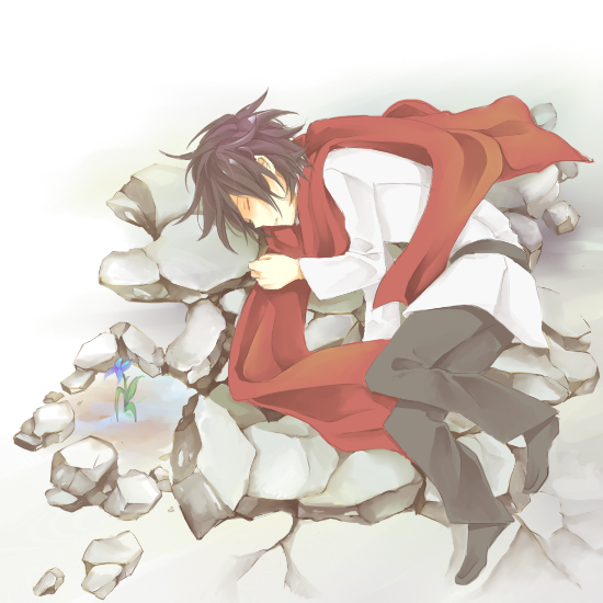 anko (pixiv293078), setsuna f. seiei, gundam, gundam 00, bad id, bad pixiv id, 00s, closed eyes, flower, male focus, solo
