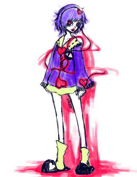 komeiji satori, touhou, 1girl, female focus, full body, purple hair, red eyes, slippers, solo, standing, white background