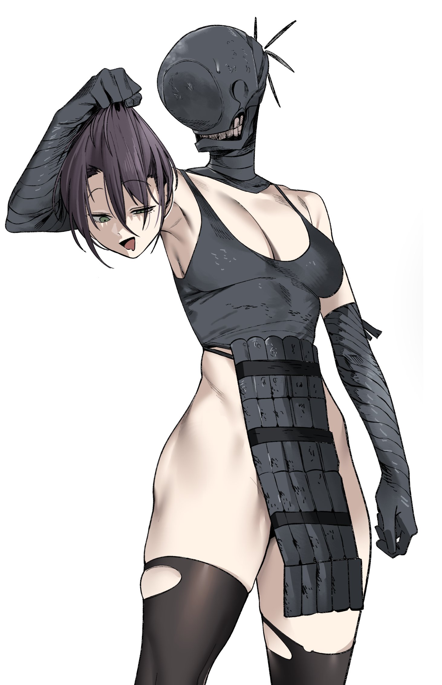 urec, reze (chainsaw man), chainsaw man, 1girl, breasts, disembodied head, large breasts, solo