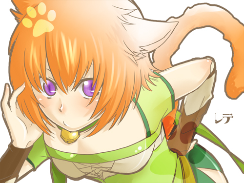 lethe (fire emblem), fire emblem, fire emblem: path of radiance, fire emblem: radiant dawn, nintendo, lowres, animal ears, choker, gloves, laguz (race), orange hair, purple eyes, short hair, solo, tail