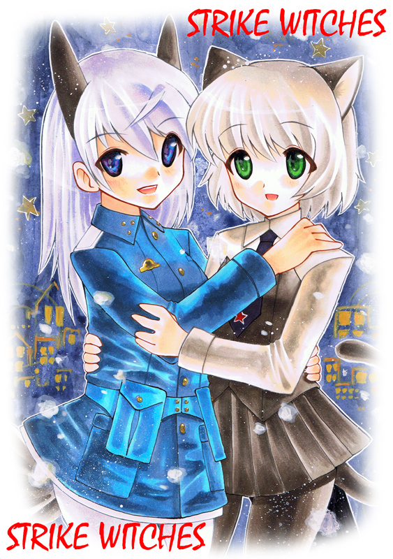 kidanieru, eila ilmatar juutilainen, sanya v. litvyak, strike witches, world witches series, bad id, bad pixiv id, 00s, 2girls, animal ears, black pantyhose, blue eyes, green eyes, multiple girls, pantyhose, white pantyhose