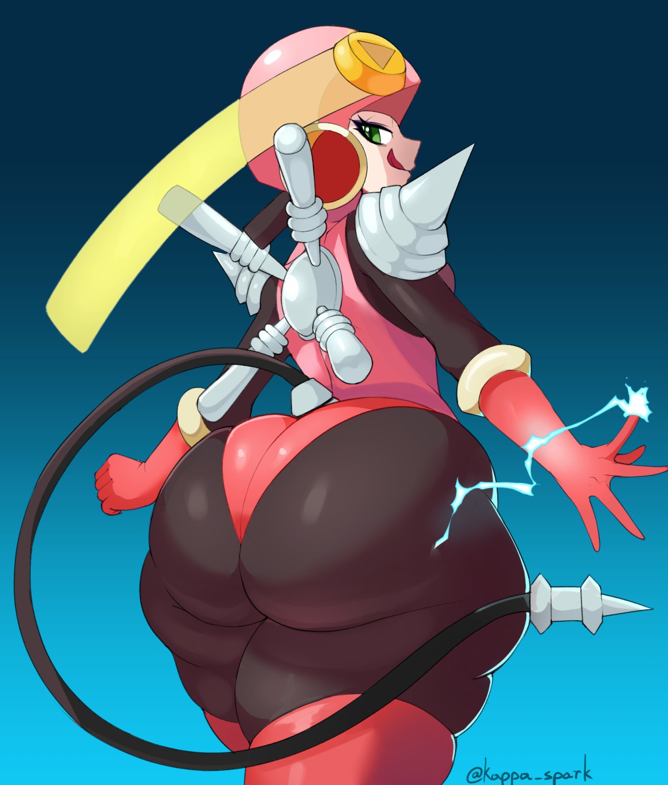 kappa spark, roll.exe (mega man), mega man (series), mega man battle network, 1girl, ass, back, bodysuit, corruption, huge ass, leotard, multiple girls, thick thighs, thighhighs, thighs